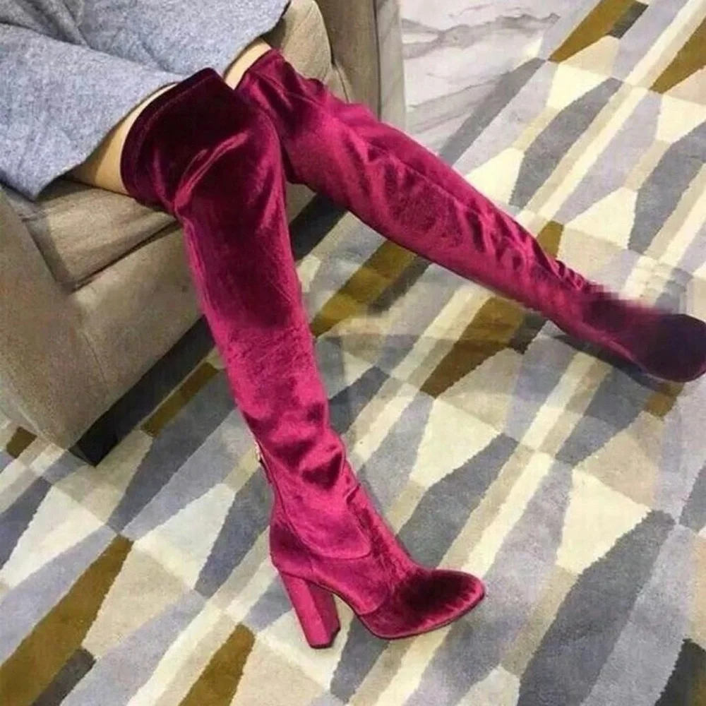 Chinese Laundry Red Wine Brenda Velvet Over The Knee Boots | Burgundy | Size 6